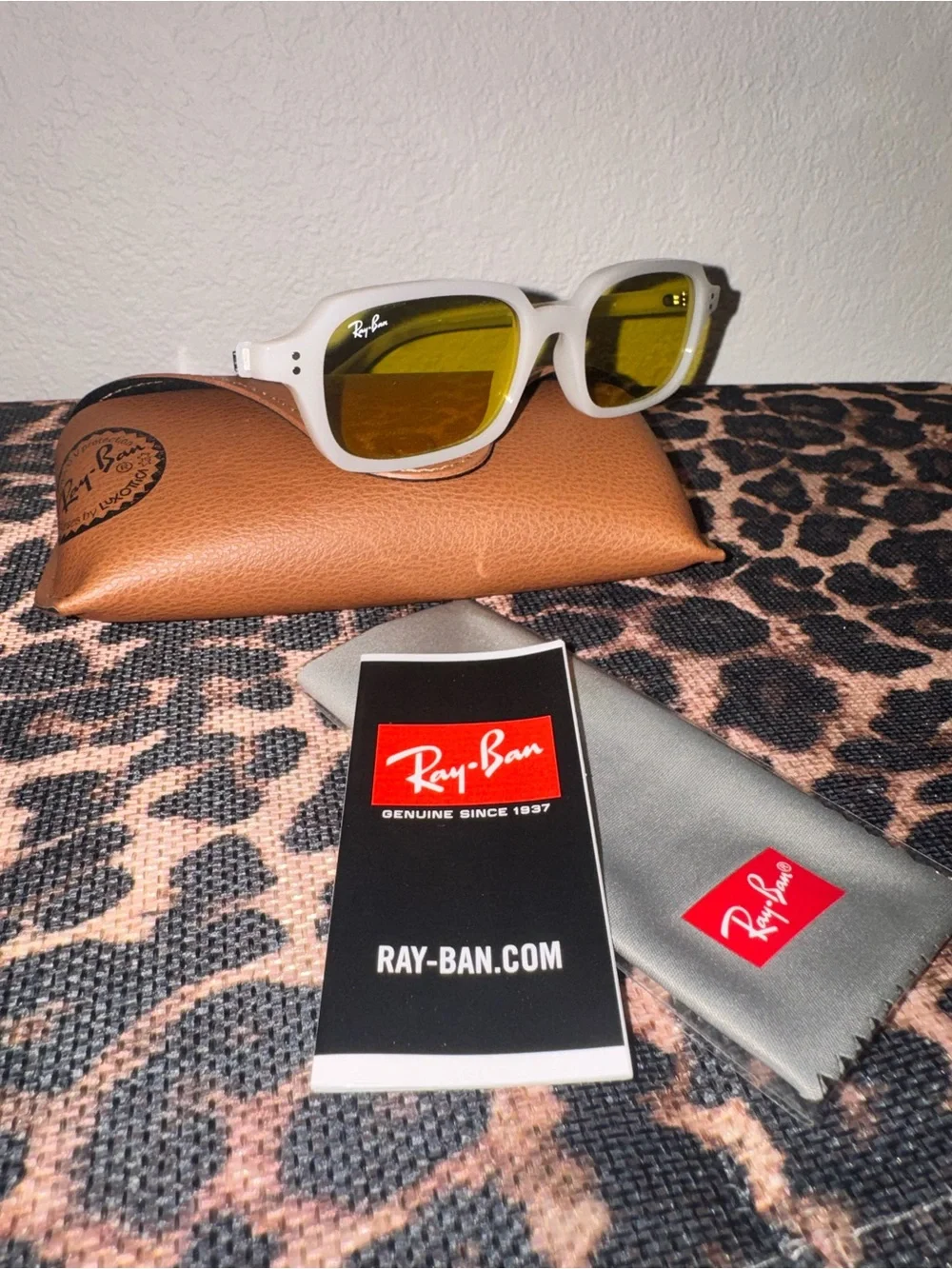 Ray-Ban White Frames with Yellow Lenses Sunglasses